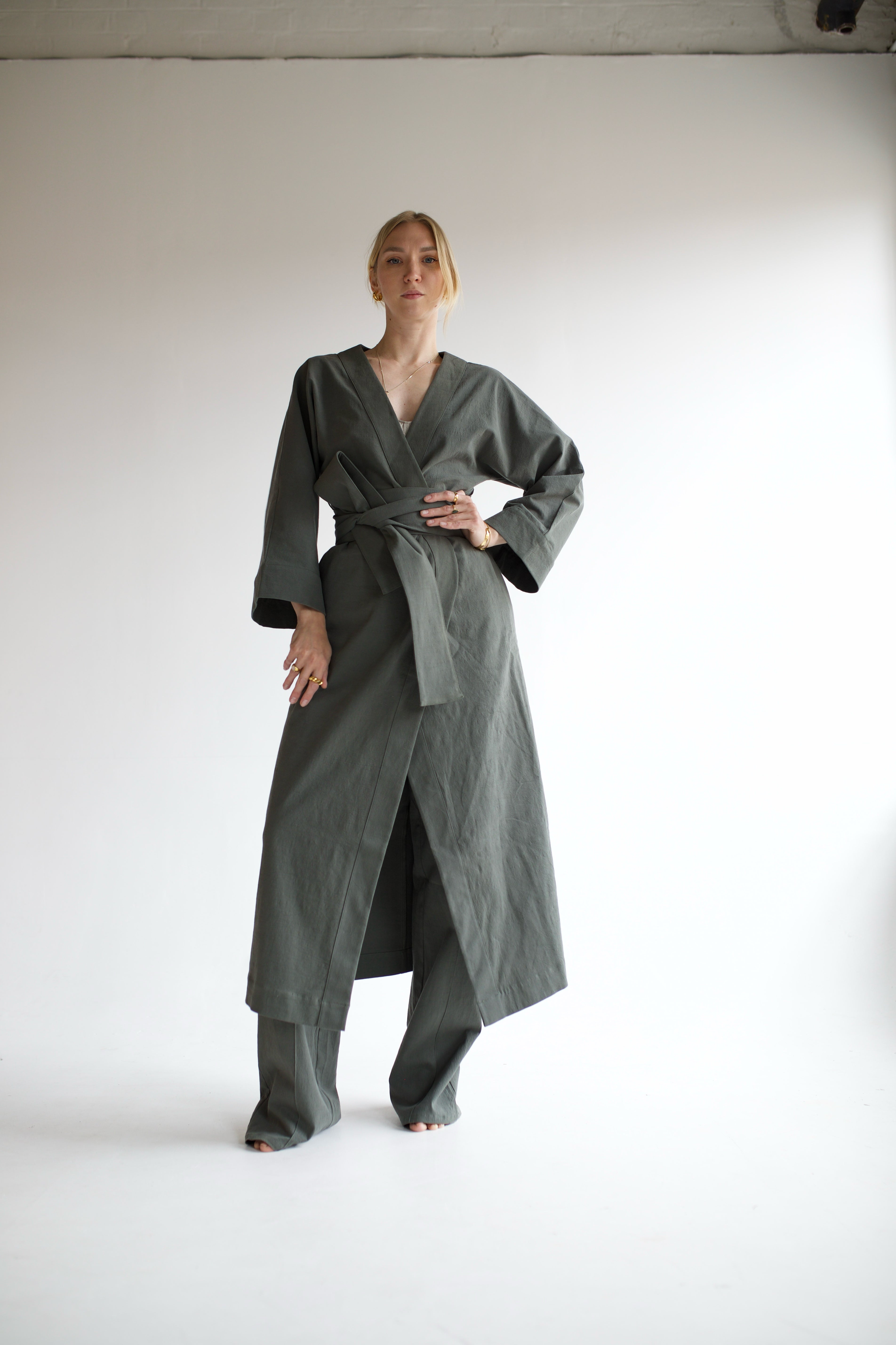 Green Linen Robe Coord