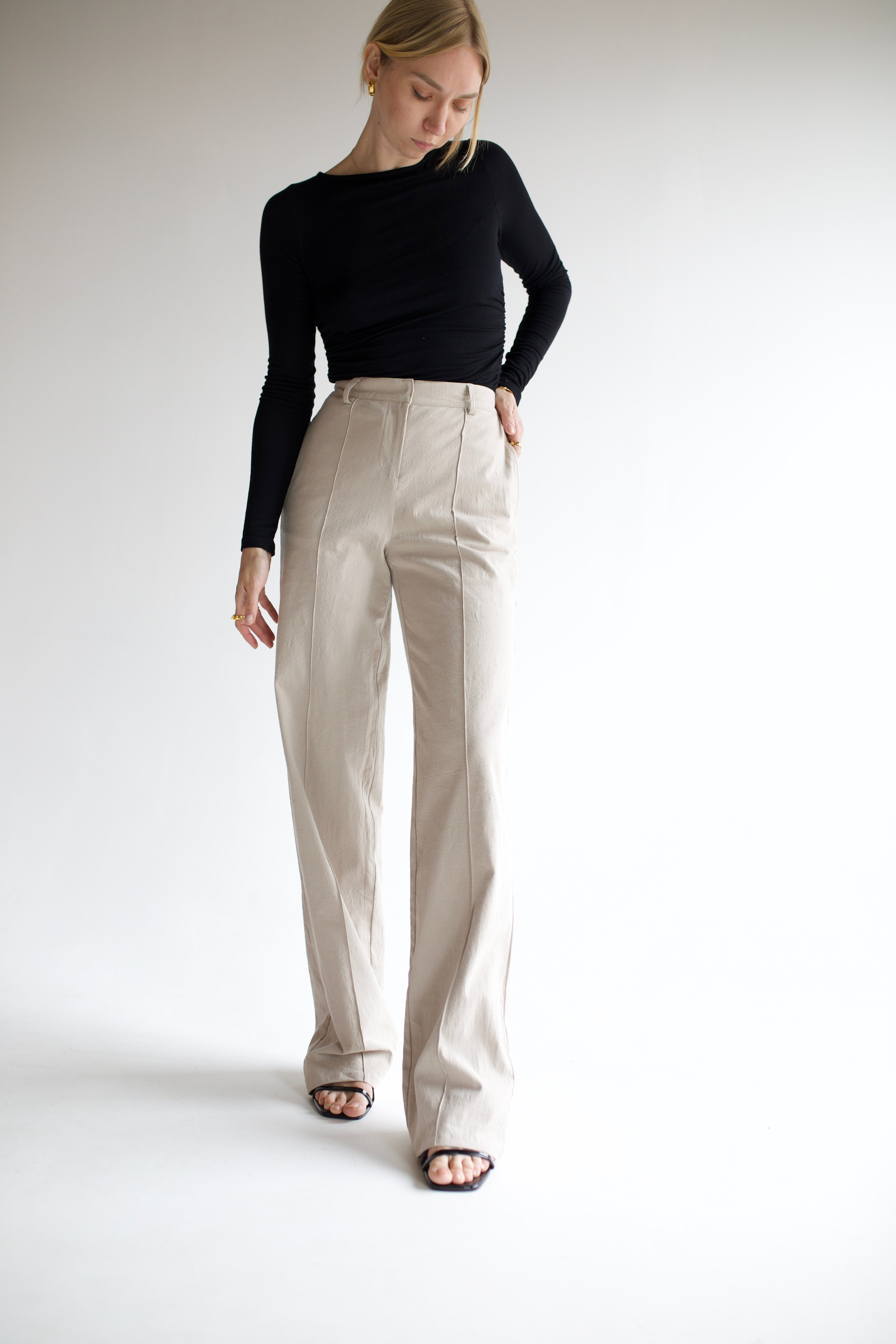 Beige Linen Coord Trousers