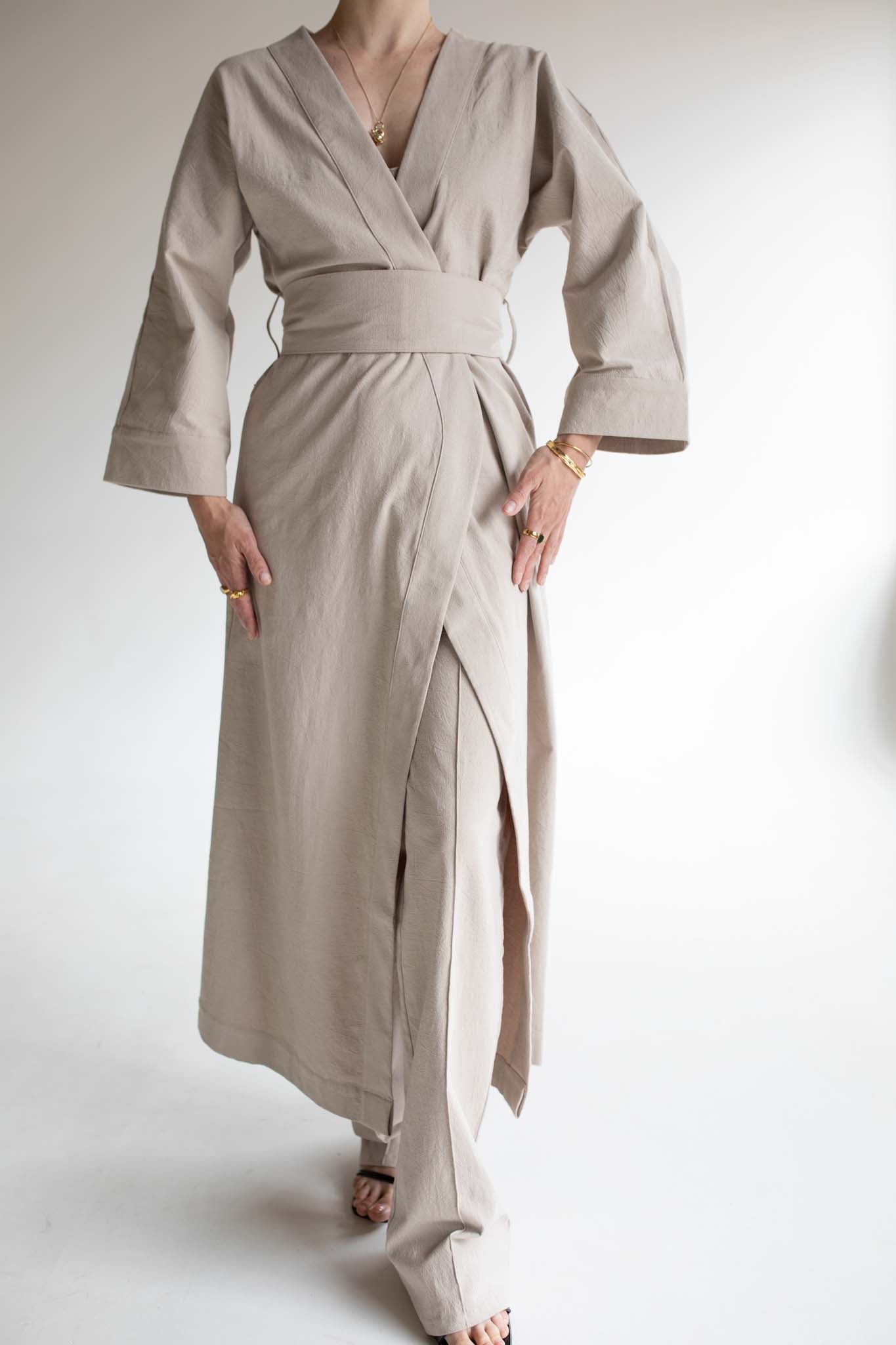 Beige Linen Robe Coord