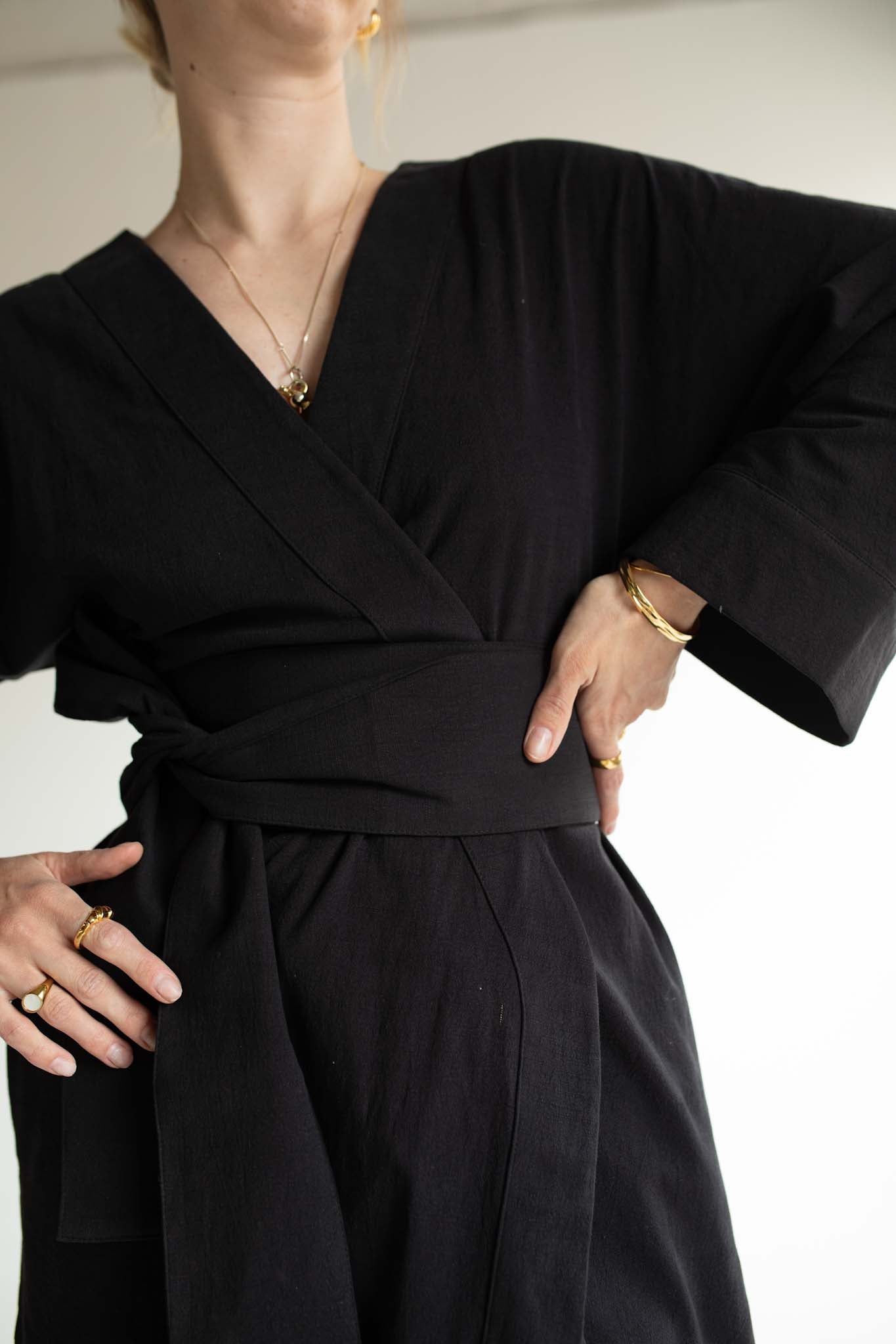 Black Linen Robe Coord