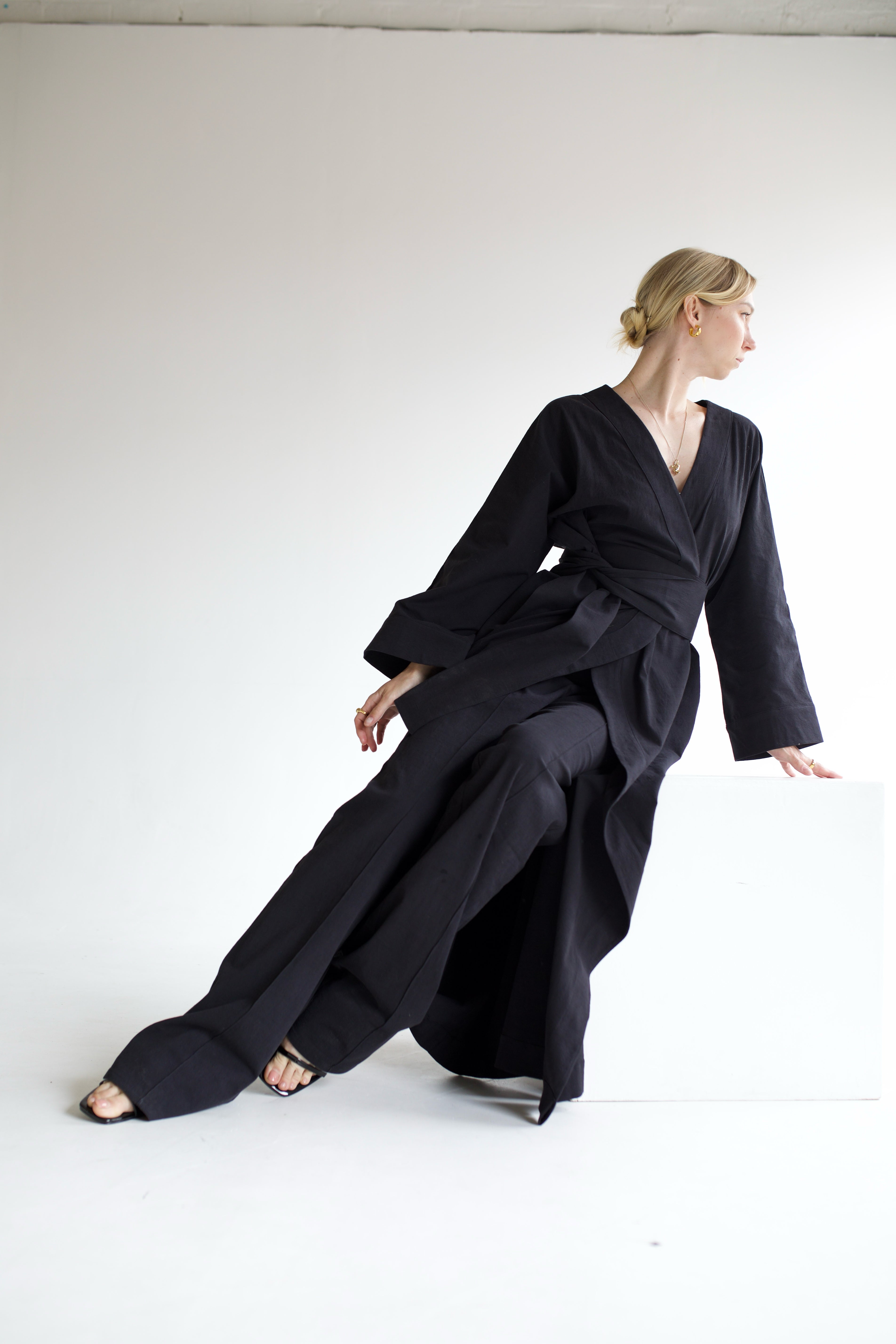 Black Linen Robe Coord