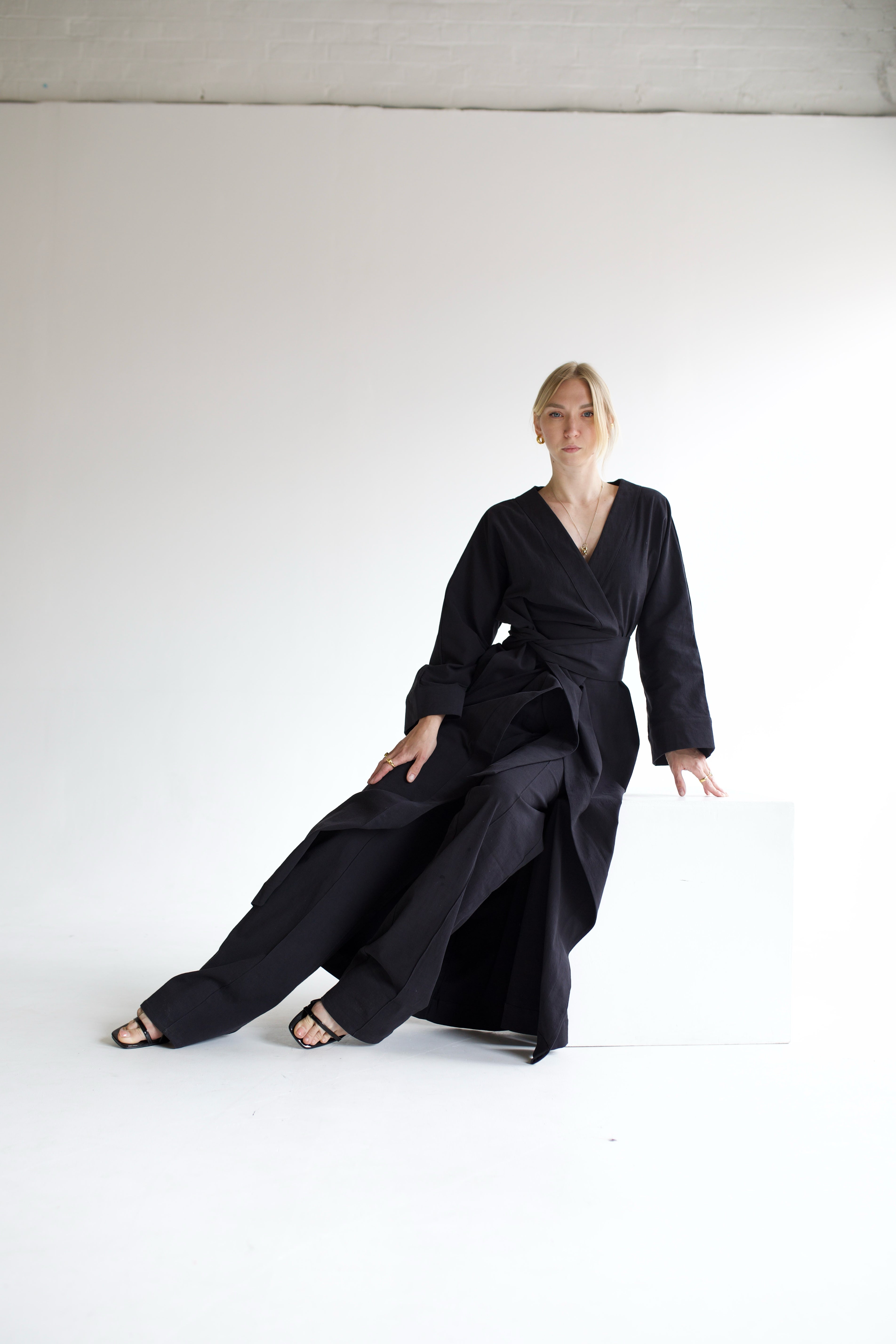 Black Linen Robe Coord