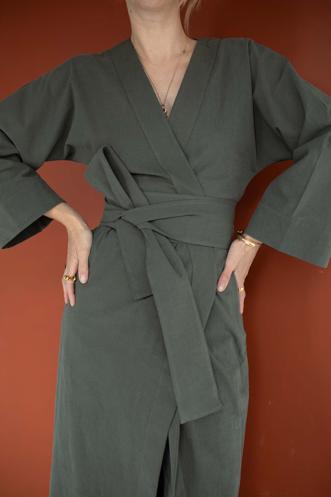 Green Linen Robe Coord