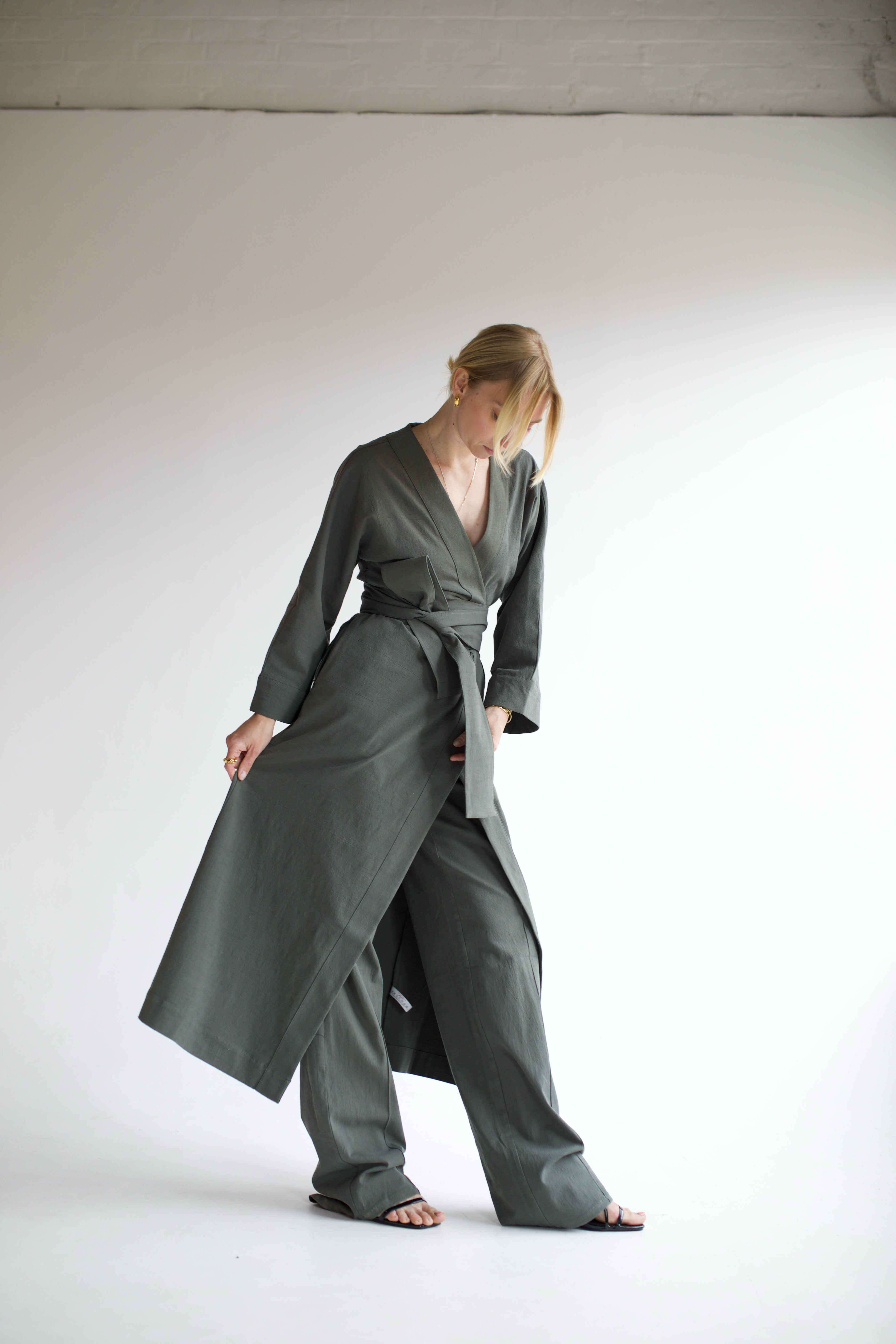 Green Linen Robe Coord