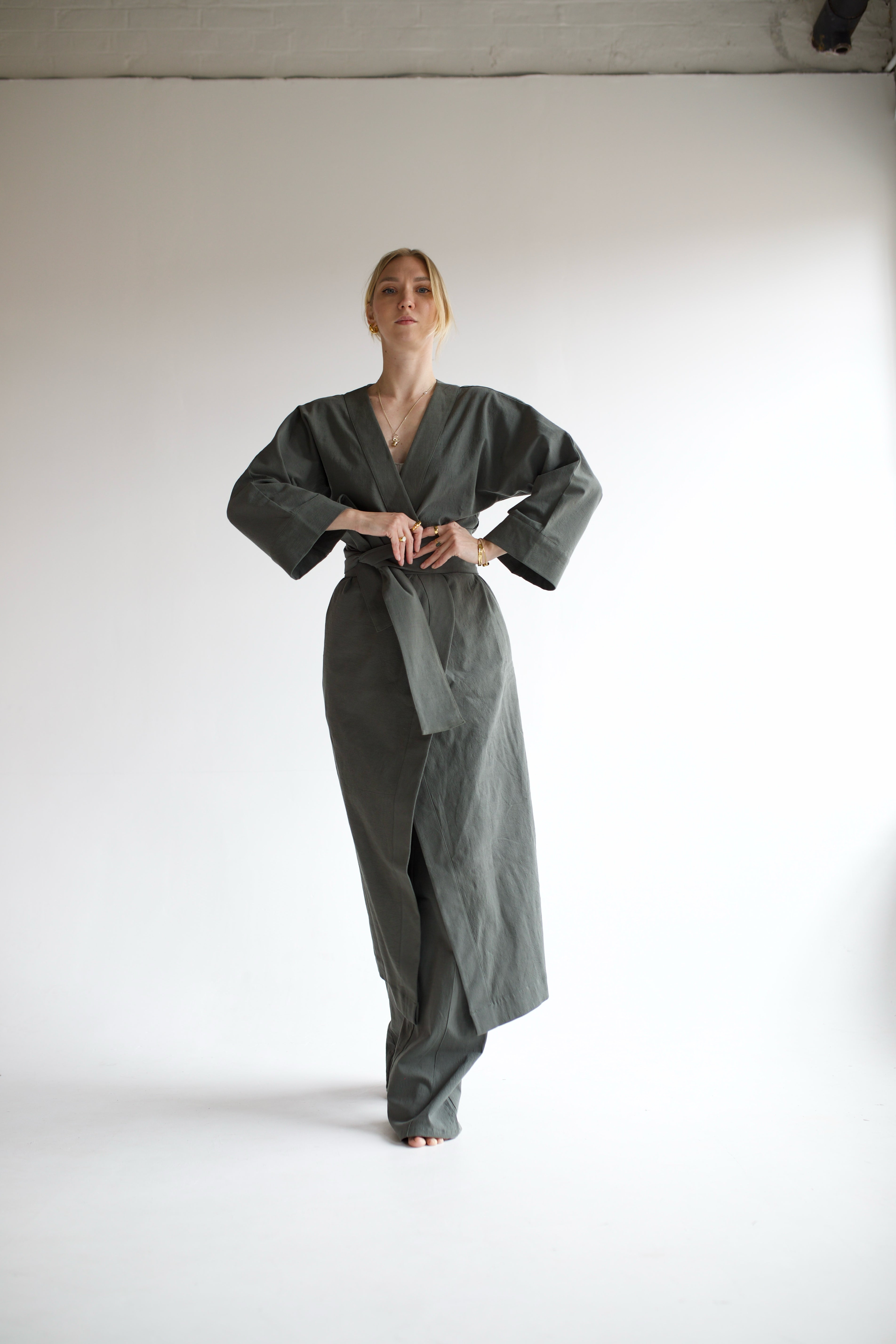 Green Linen Robe Coord