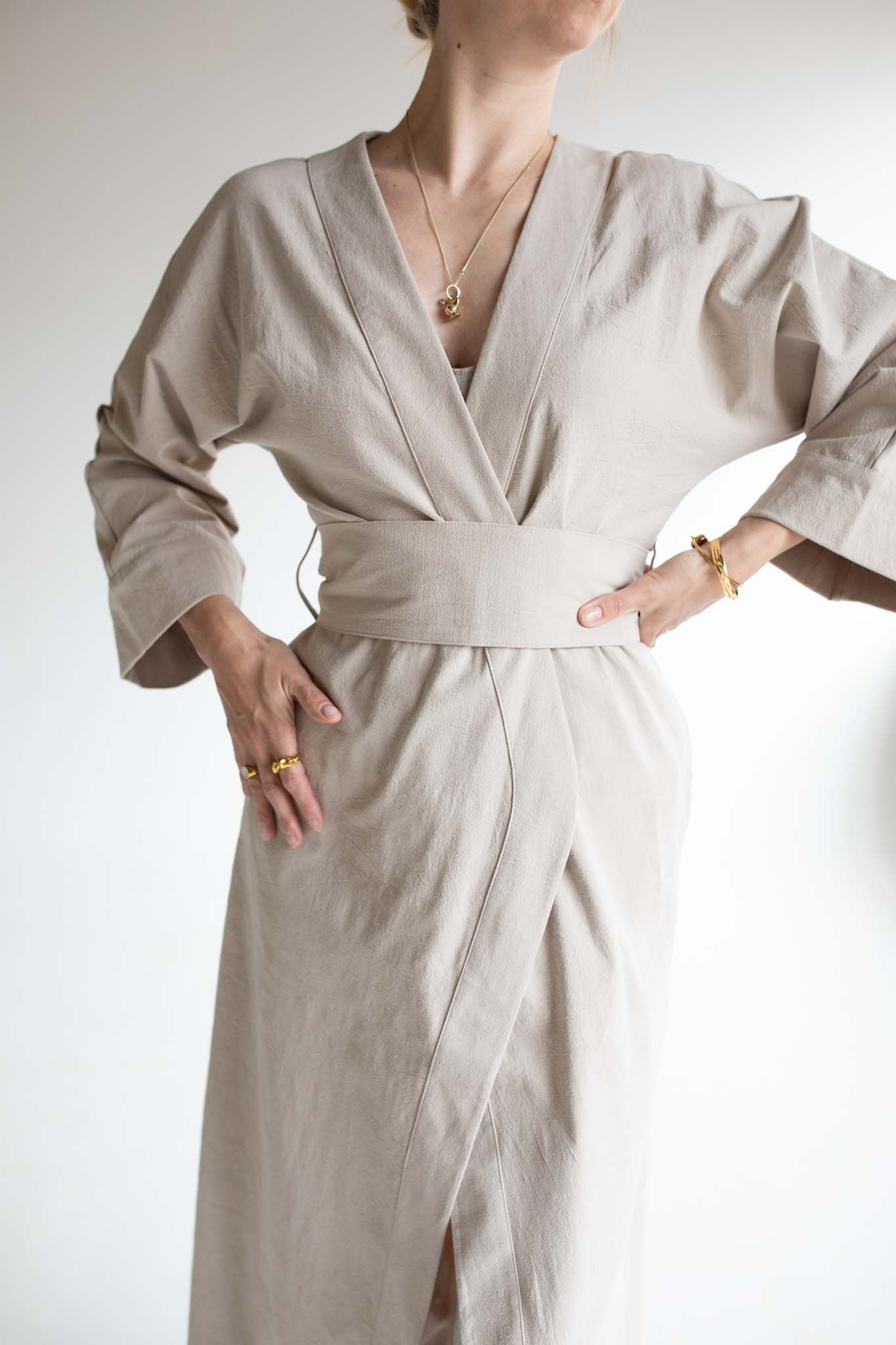 Beige Linen Robe Coord
