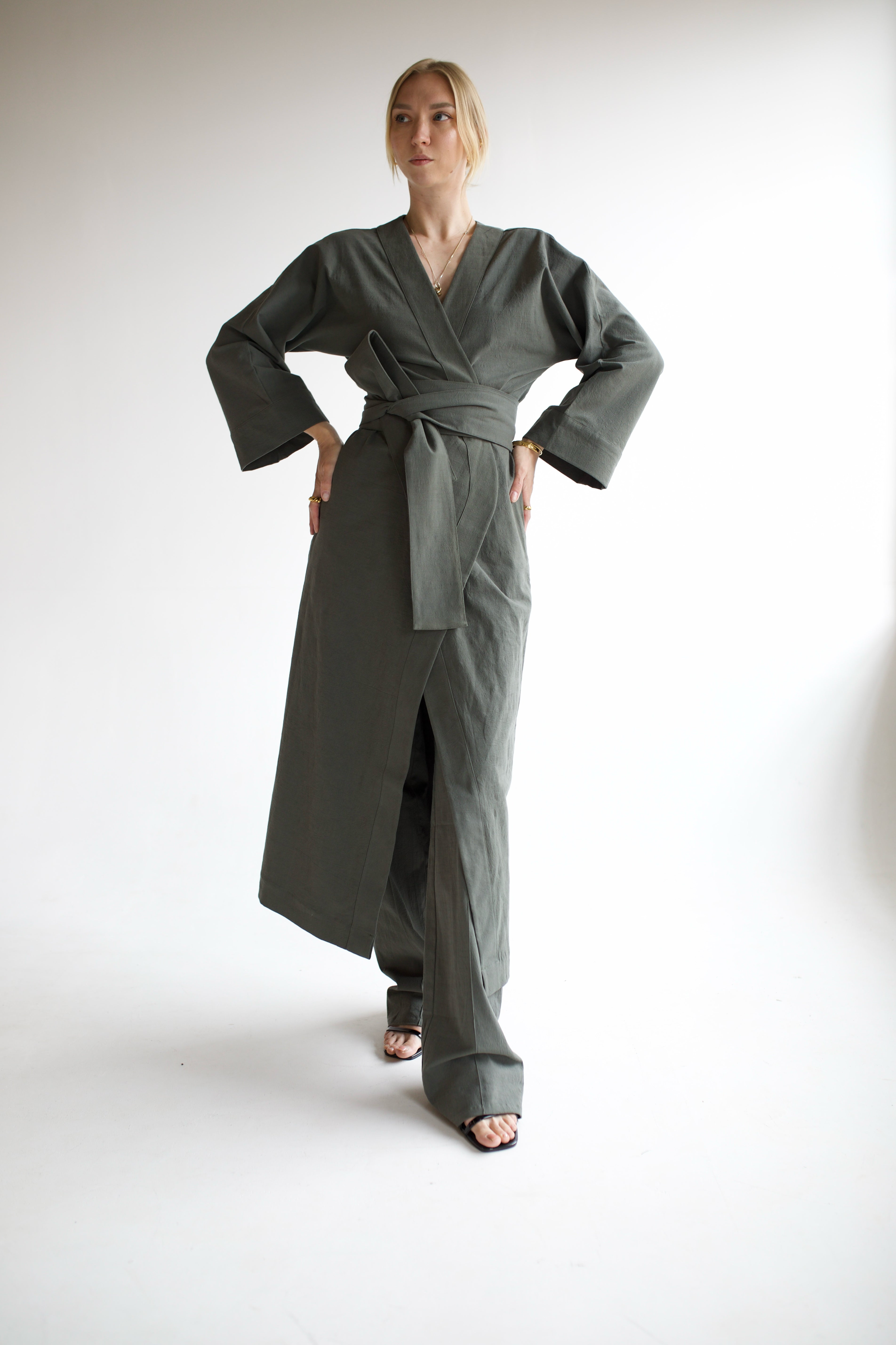 Green Linen Robe Coord