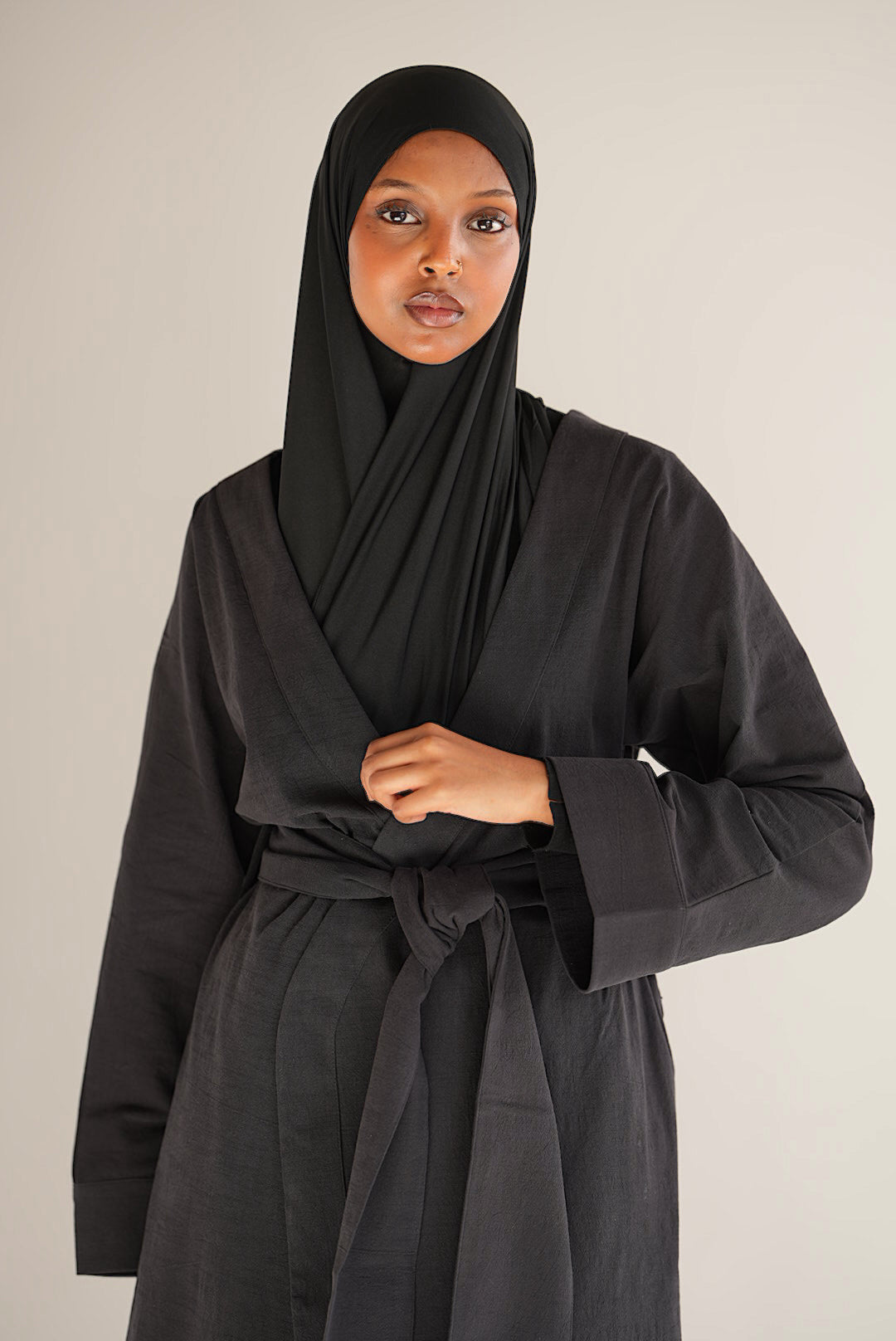 Black Linen Robe Coord