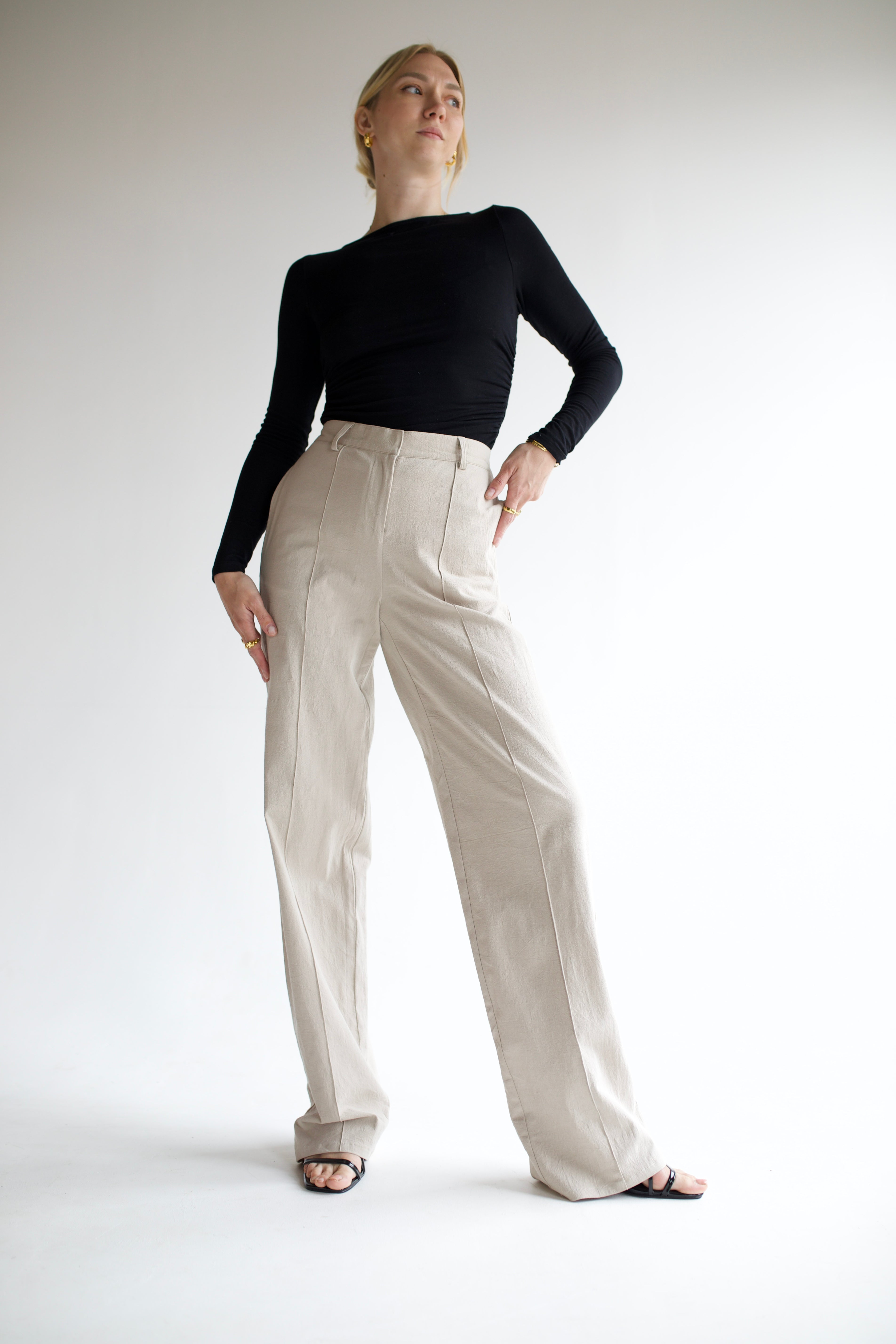 Beige Linen Coord Trousers