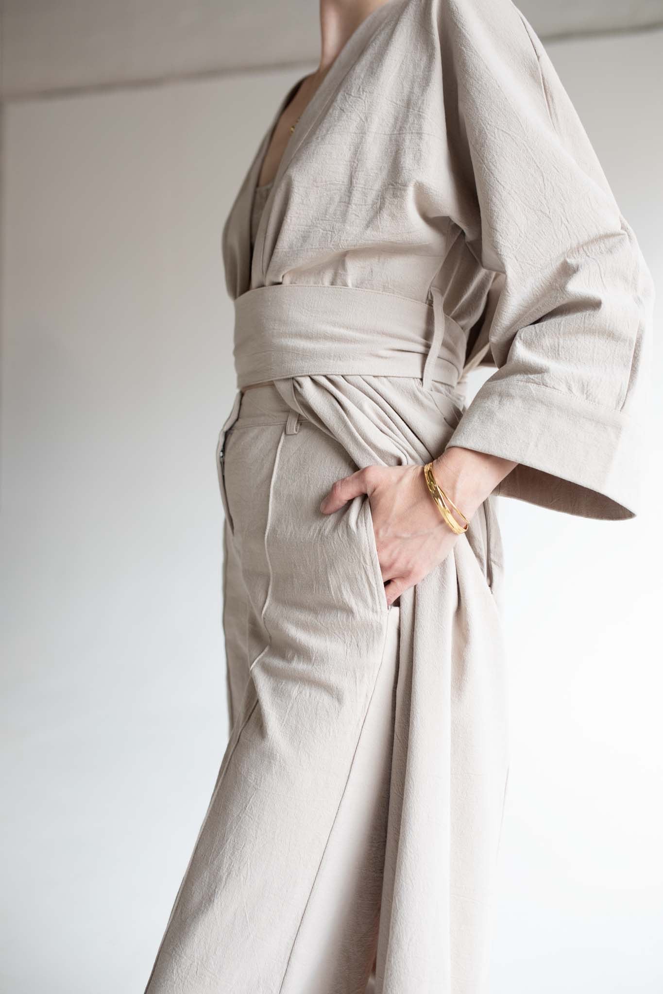 Beige Linen Robe Coord