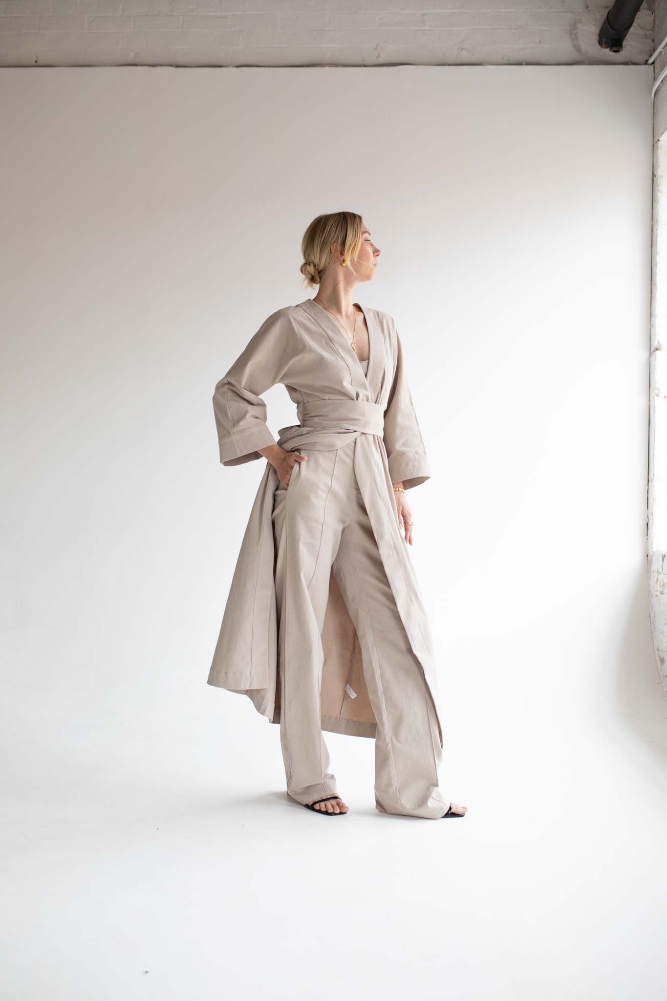 Beige Linen Robe Coord