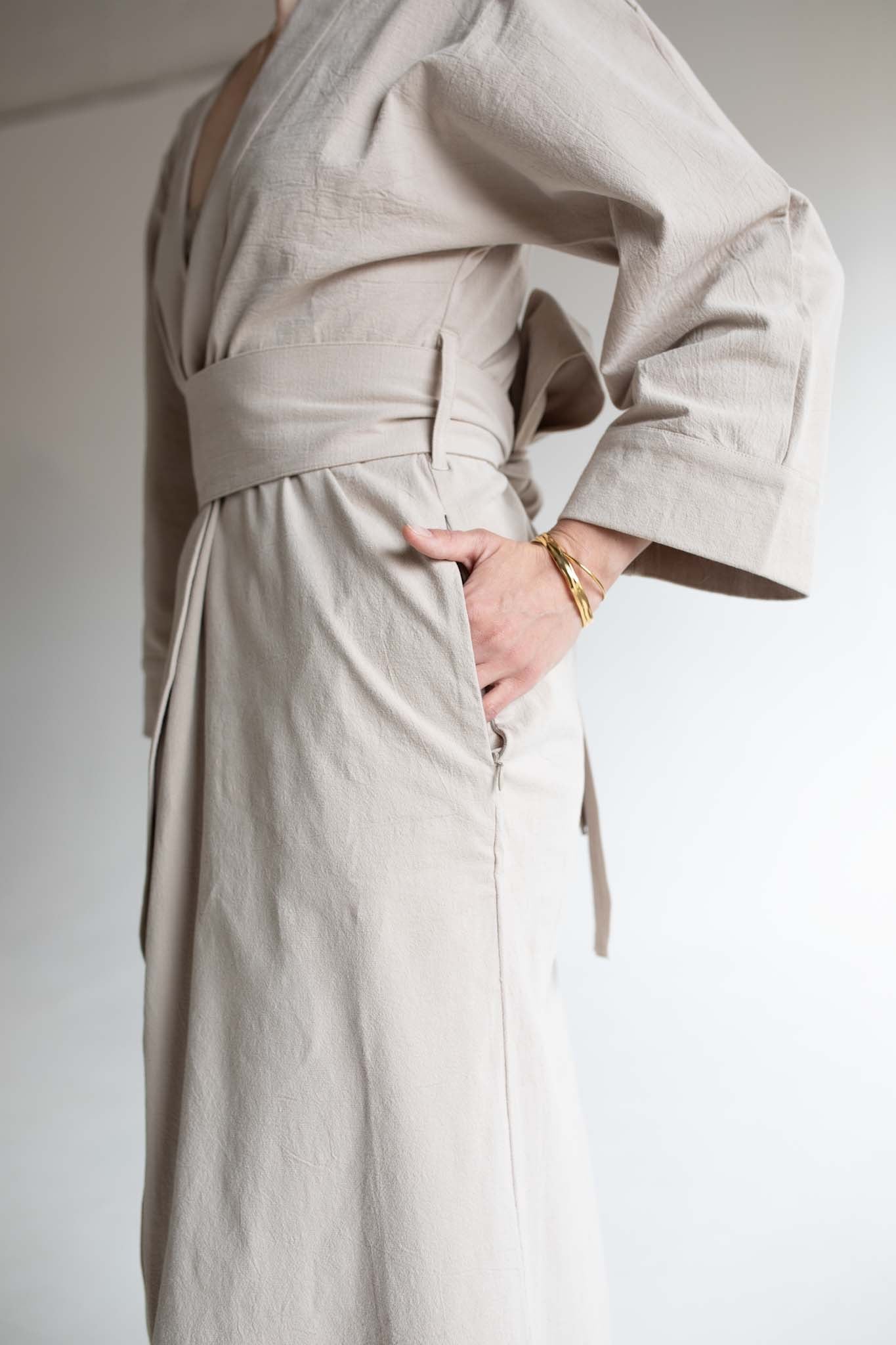 Beige Linen Robe Coord