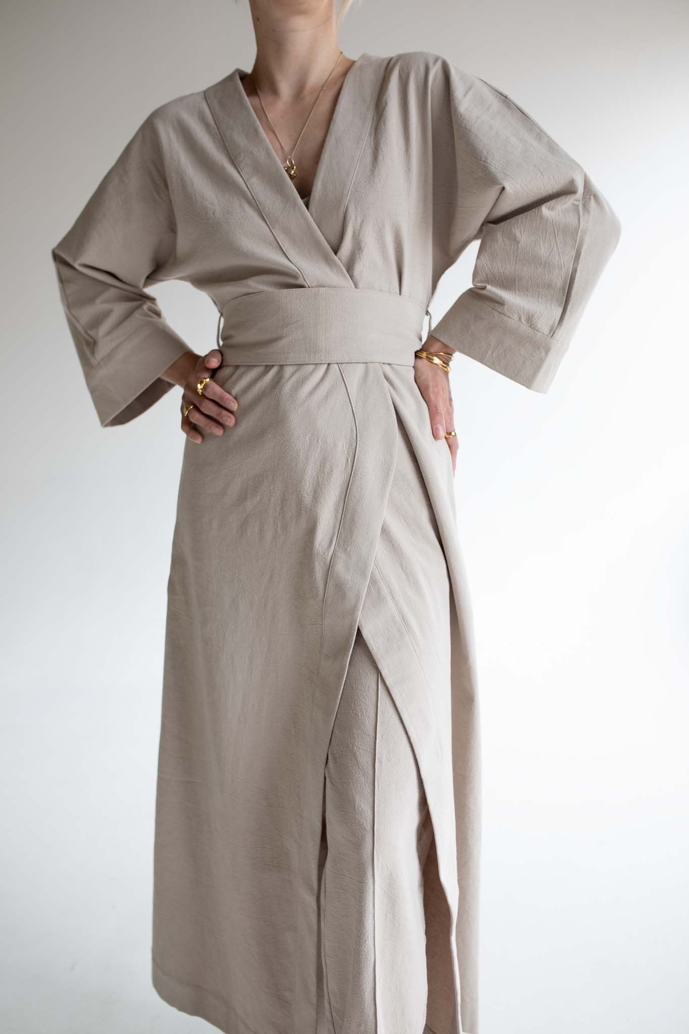 Beige Linen Robe Coord