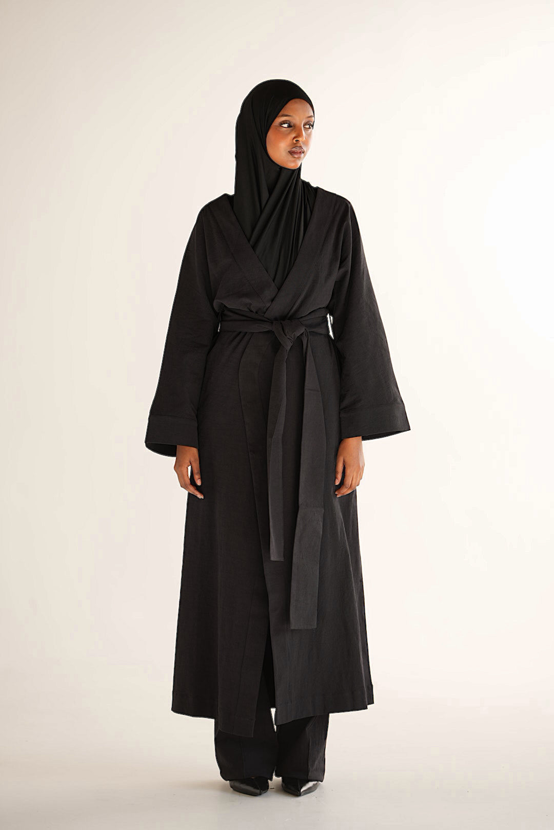 Black Linen Robe Coord