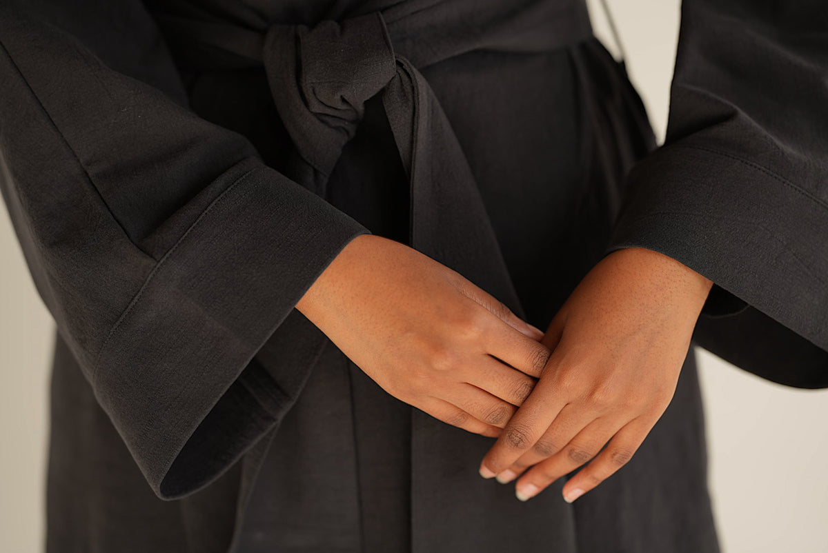 Black Linen Robe Coord