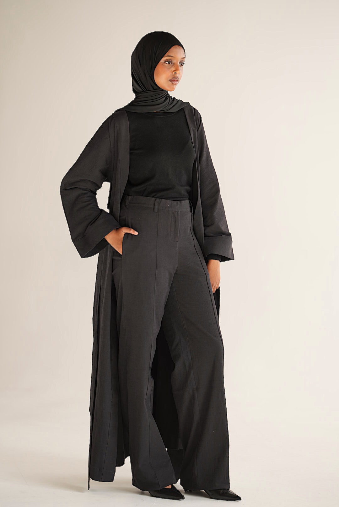 Black Linen Robe Coord